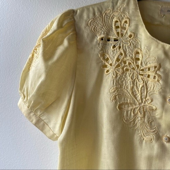 pastel yellow puff sleeve blouse - Picture 4 of 9